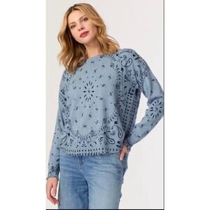 NEW J. SOCIETY bandana distressed crew sweater in denim